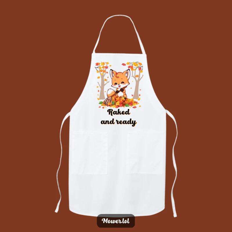 Funny Fox Cub Raking Leaves Apron: Hilarious Kitchen Protector for Fall Fun Gift!