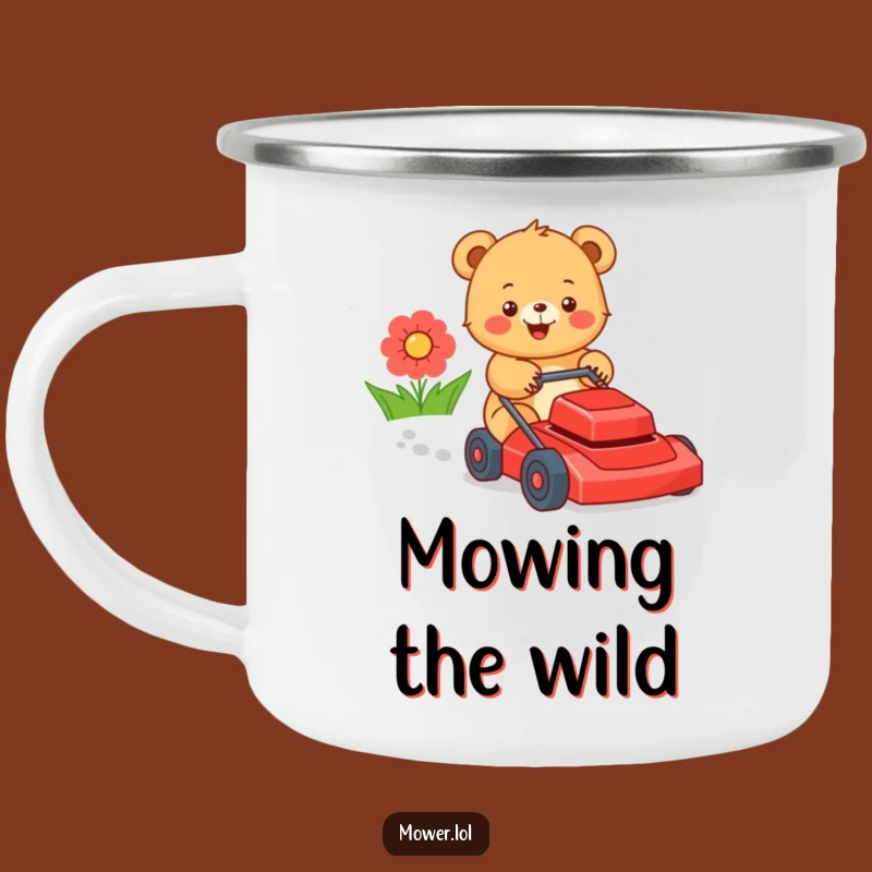 Funny Bear Cub Lawn Mower Camping Mug: Outdoor Adventure Hilarious Gift!