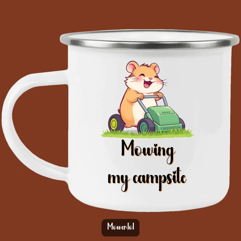 Funny Hamster Mower Camping Mug: Giggling Gardener & Outdoor Humor