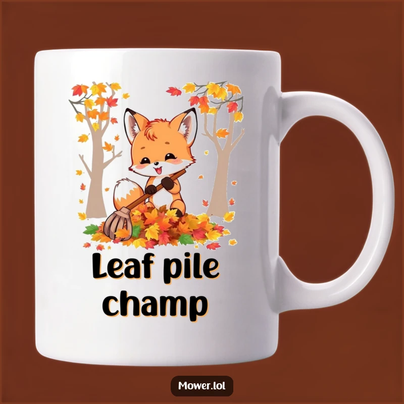 Funny Fox Cub Raking Leaves Mug: Hilarious Autumn Gift for Cozy Season!