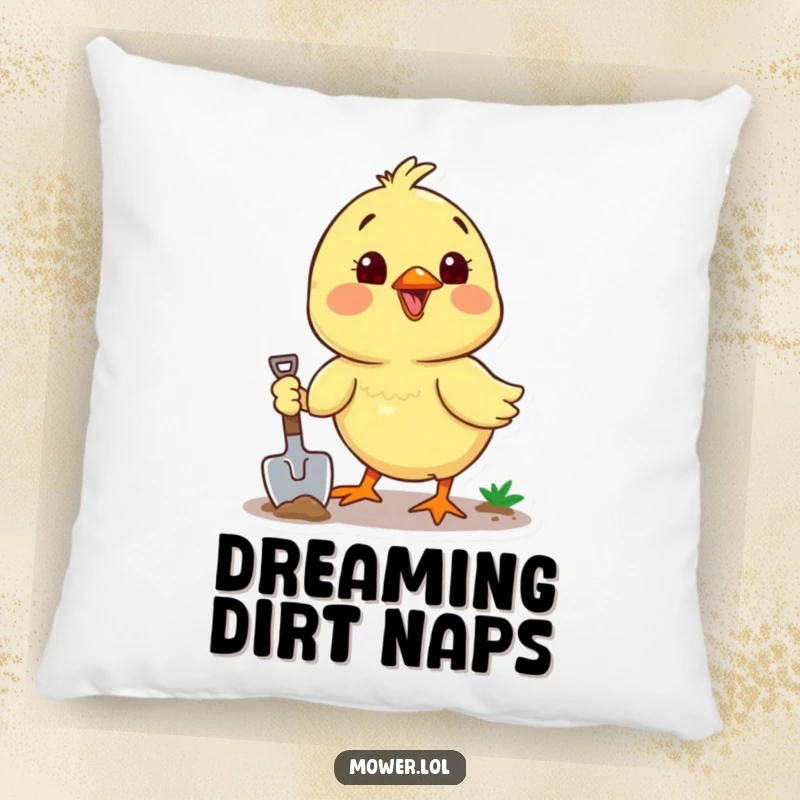 Funny chick holding a shovel, digging with enthusiasm, bringing a sense of playful hard work and humor. A cozy funny gift.