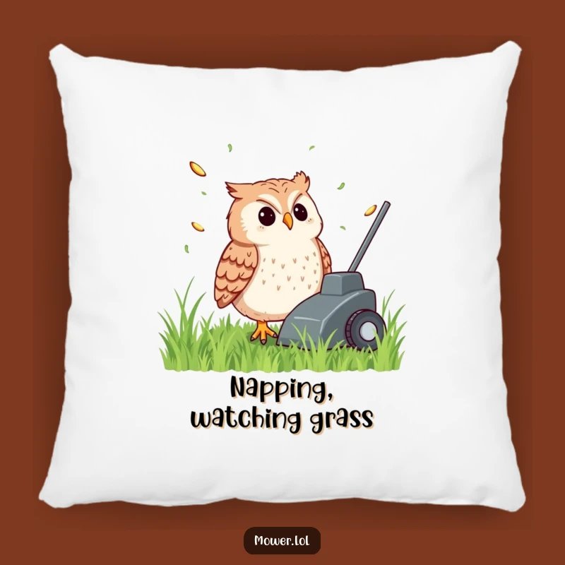 Funny Owl Mower Pillow: Cozy Observer & Hilarious Comfort