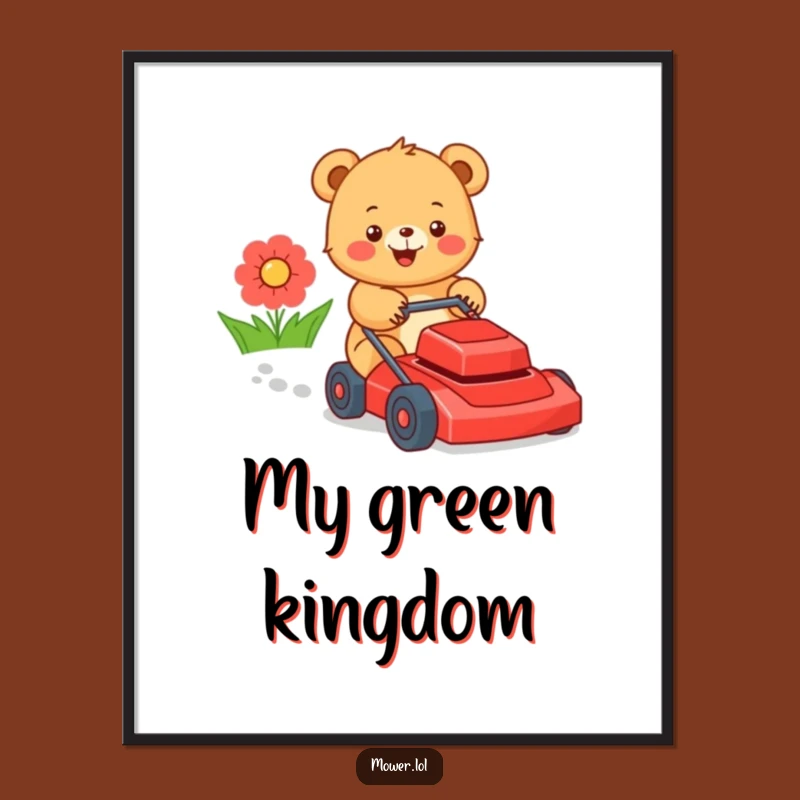 Funny Bear Cub Lawn Mower Digital Art: Hilarious Printable Decor Gift!