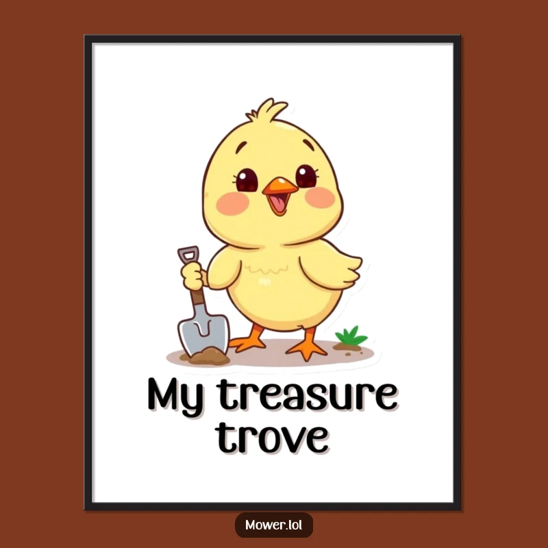 Funny Chick Digging Shovel Digital Art: Hilarious Printable Decor Gift!