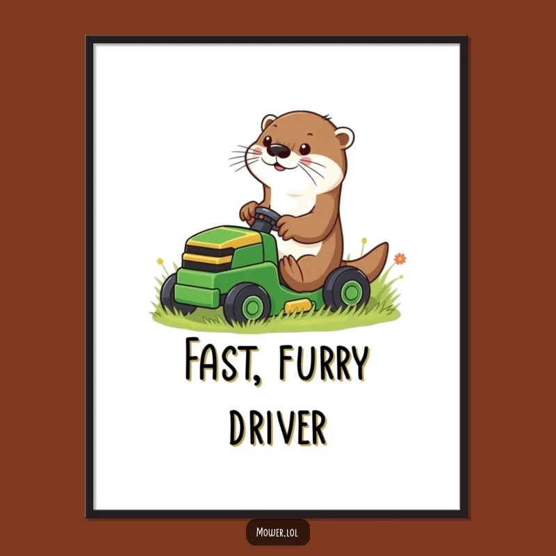 Funny Otter Mower Digital Art: Playful Driver & Hilarious Decor
