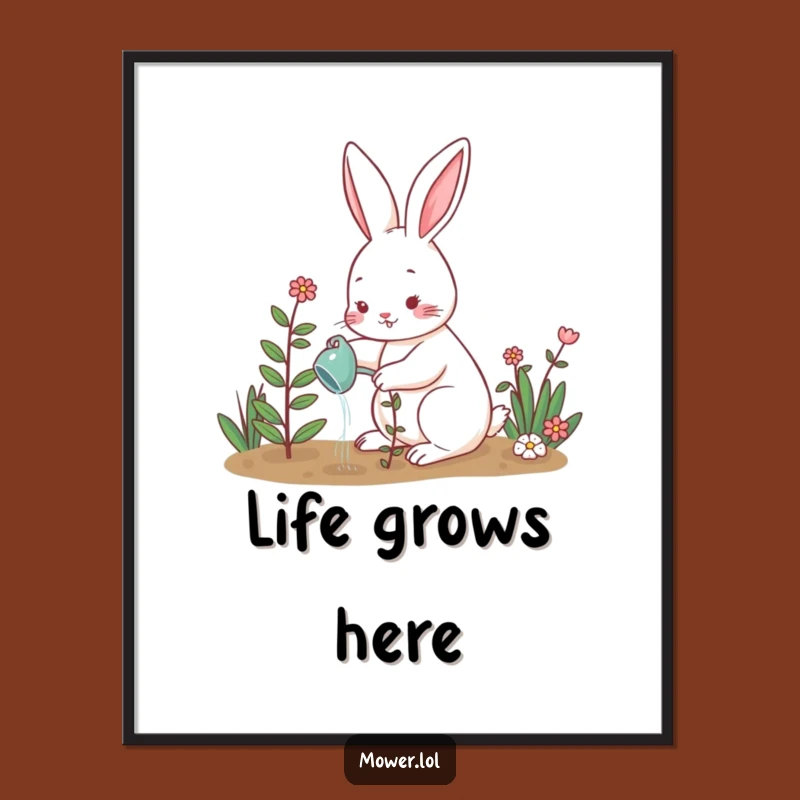 Funny Rabbit Watering Plant Digital Art: Hilarious Printable Garden Decor Gift!