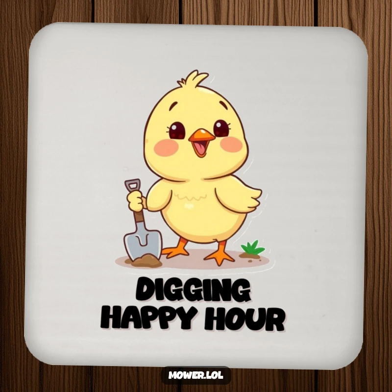 Funny chick digging with a shovel, adding a touch of whimsical hard work to protect your furniture. A practical funny gift.