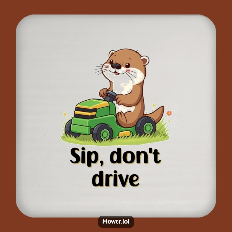 Funny Otter Mower Coaster: Playful Driver & Table Humor