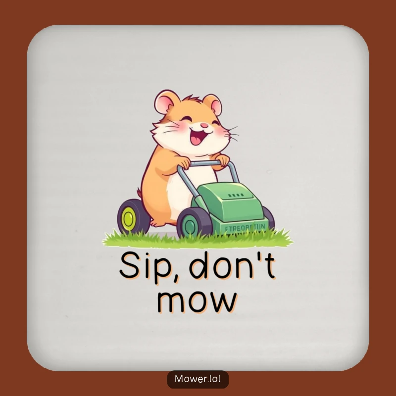 Funny Hamster Mower Coaster: Giggling Gardener & Table Humor