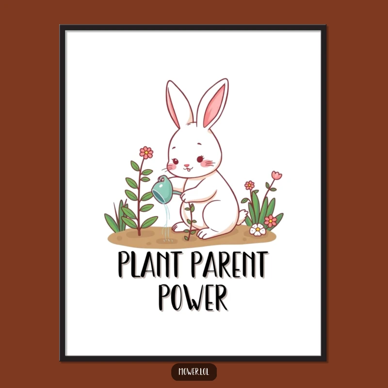 Funny Rabbit Watering Plant Poster: Charming Wall Art for Garden Lovers Gift!