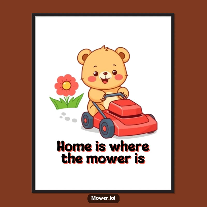 Funny Free Printable Wall Art: Bear Cub Mowing Lawn Downloadable Art