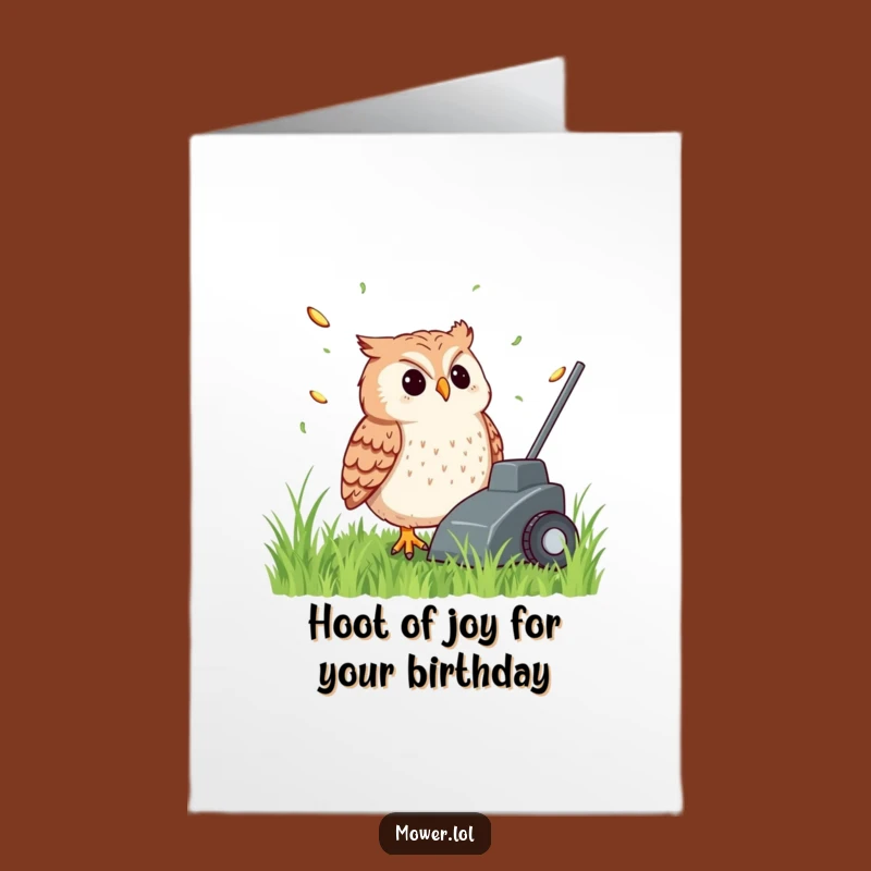 Free Printable Mower Owl Birthday Card: Relaxed & Funny Downloadable Gift